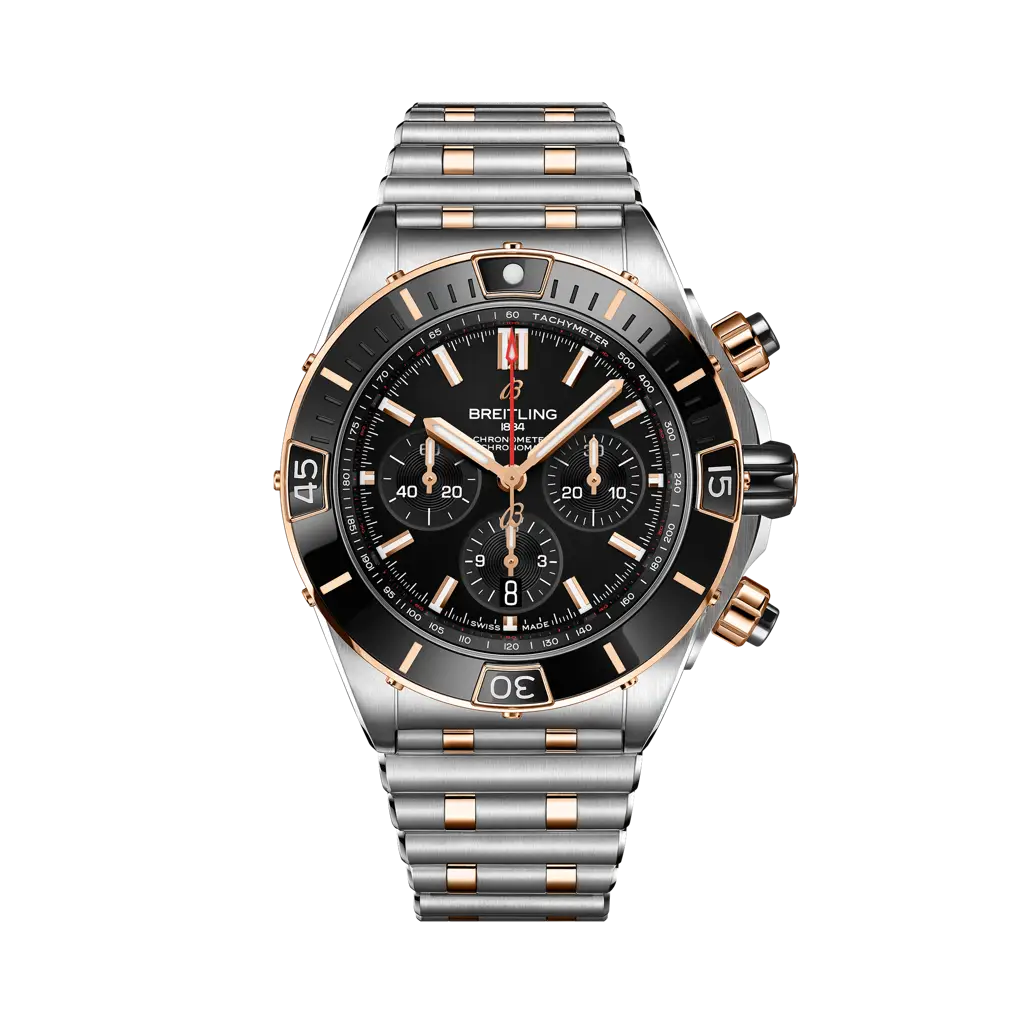 Breitling Super Chronomat B01 44 mm Black Dial Stainless Steel & 18K Red Gold Bracelet UB0136251B1U1