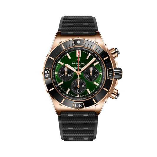 Breitling Super Chronomat B01 44 mm Green Dial 18K Red Gold Black Rubber Strap RB01361A1L1S1