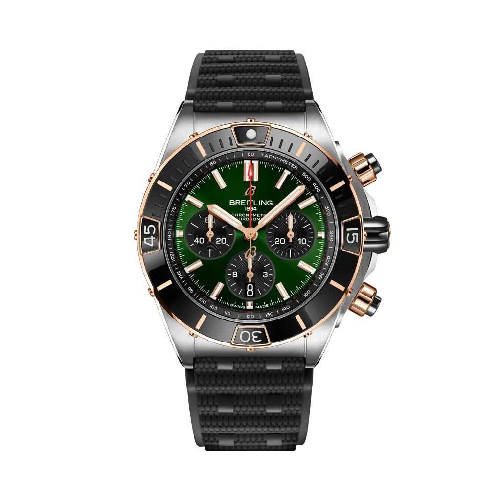 Breitling Super Chronomat B01 44 mm Green Dial Stainless Steel & 18K Red Gold Black Rubber Strap UB0136251L1S1