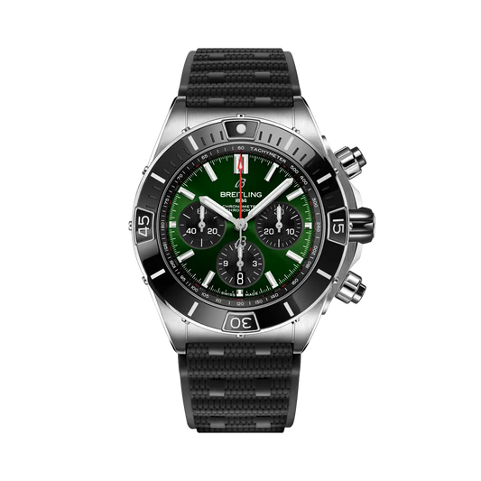 Breitling Super Chronomat B01 44 mm Green Dial Stainless Steel Black Rubber Strap RB01361A1L1S1