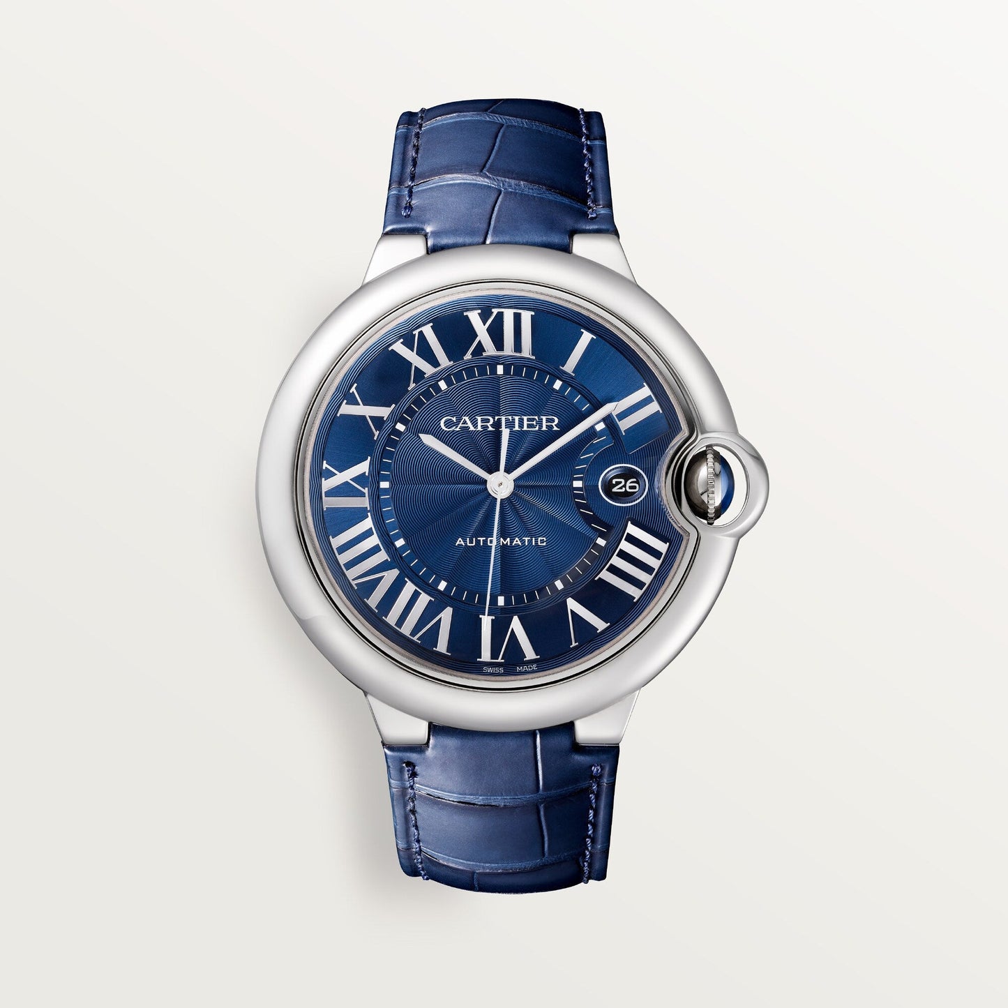 Cartier Ballon 42 mm Steel Blue Dial Blue Leather Strap WSBB0027
