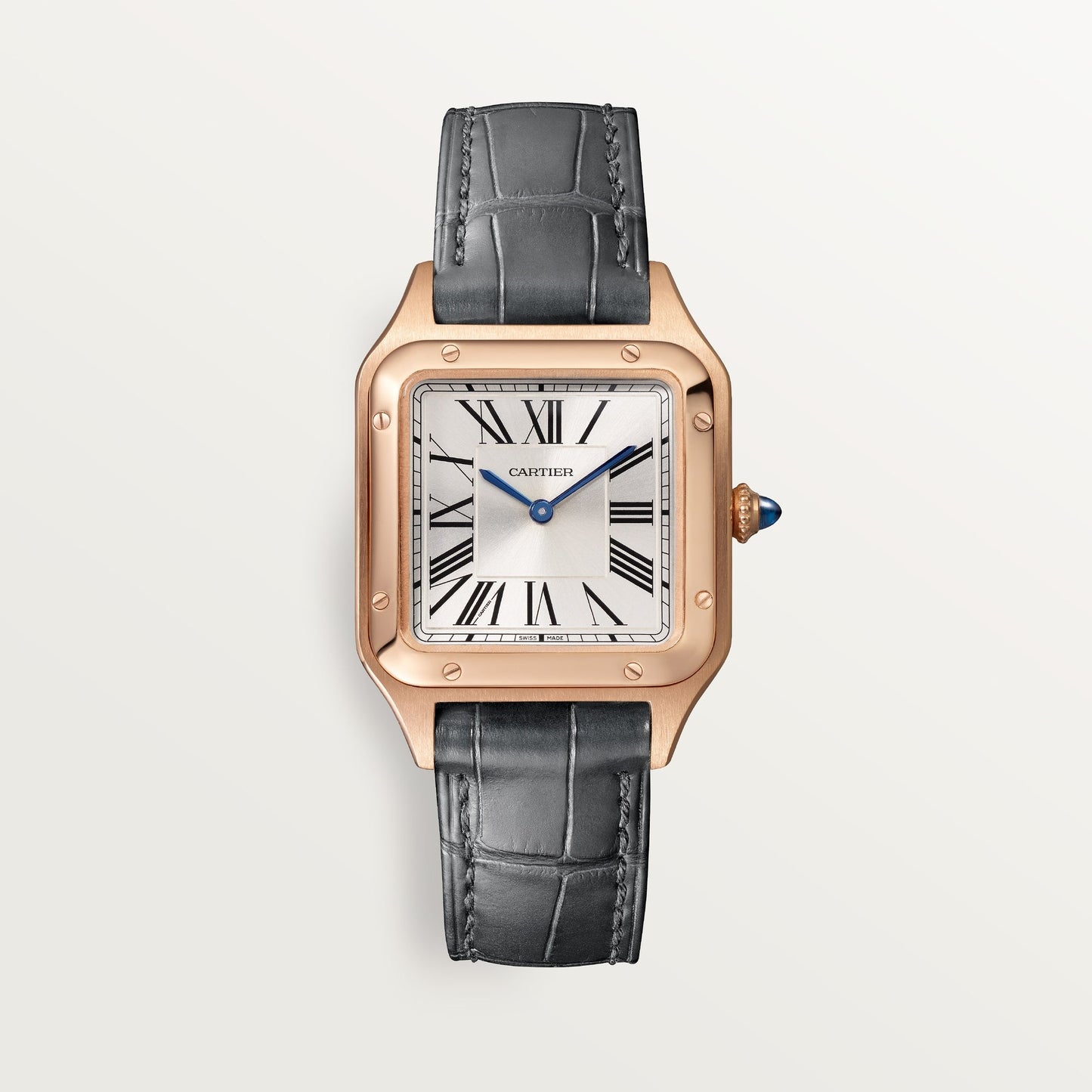 Cartier Santos Small 18k Rose Gold Silver Dial Gray Leather WGSA0022