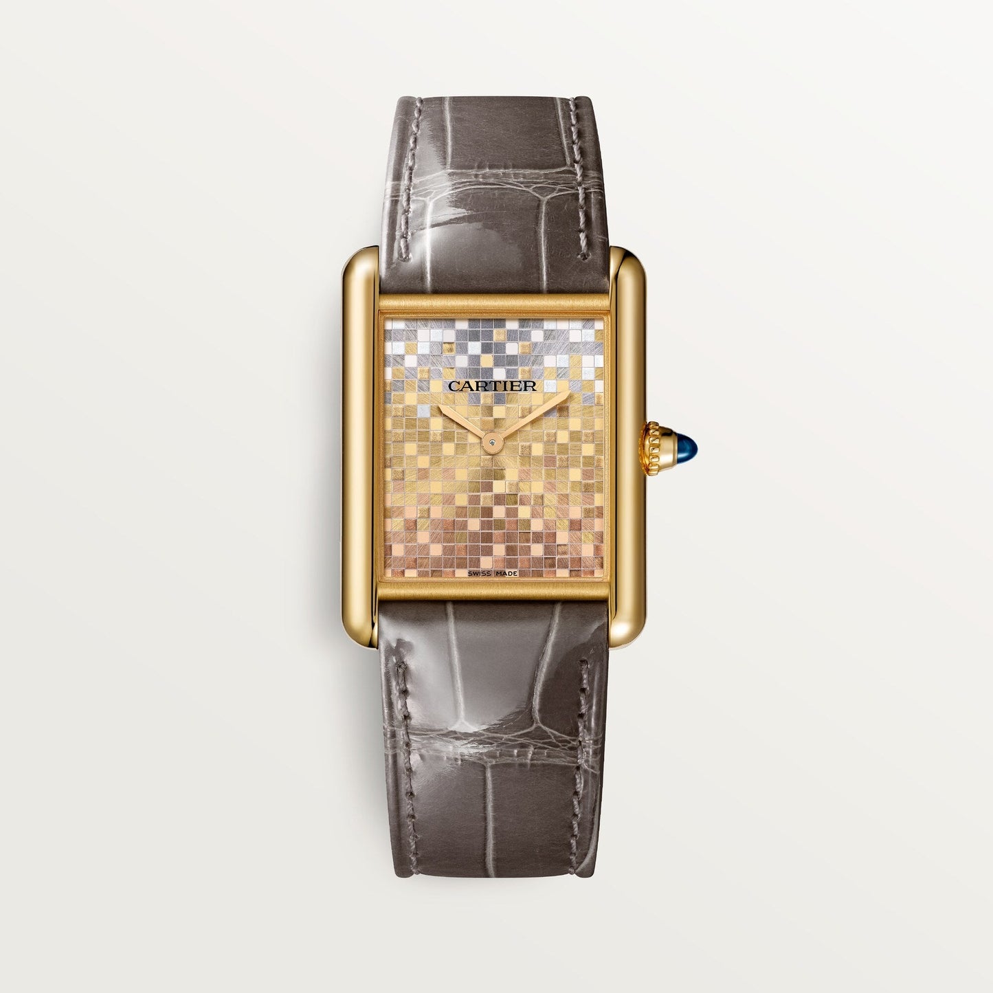 Cartier Tank Louis Large 18k Yellow Gold Steel Golden Brushed Dial Semi Matte Brown  Skin Strap WGTA0175