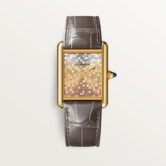 Cartier Tank Louis Large 18k Yellow Gold Steel Golden Brushed Dial Semi Matte Brown  Skin Strap WGTA0175