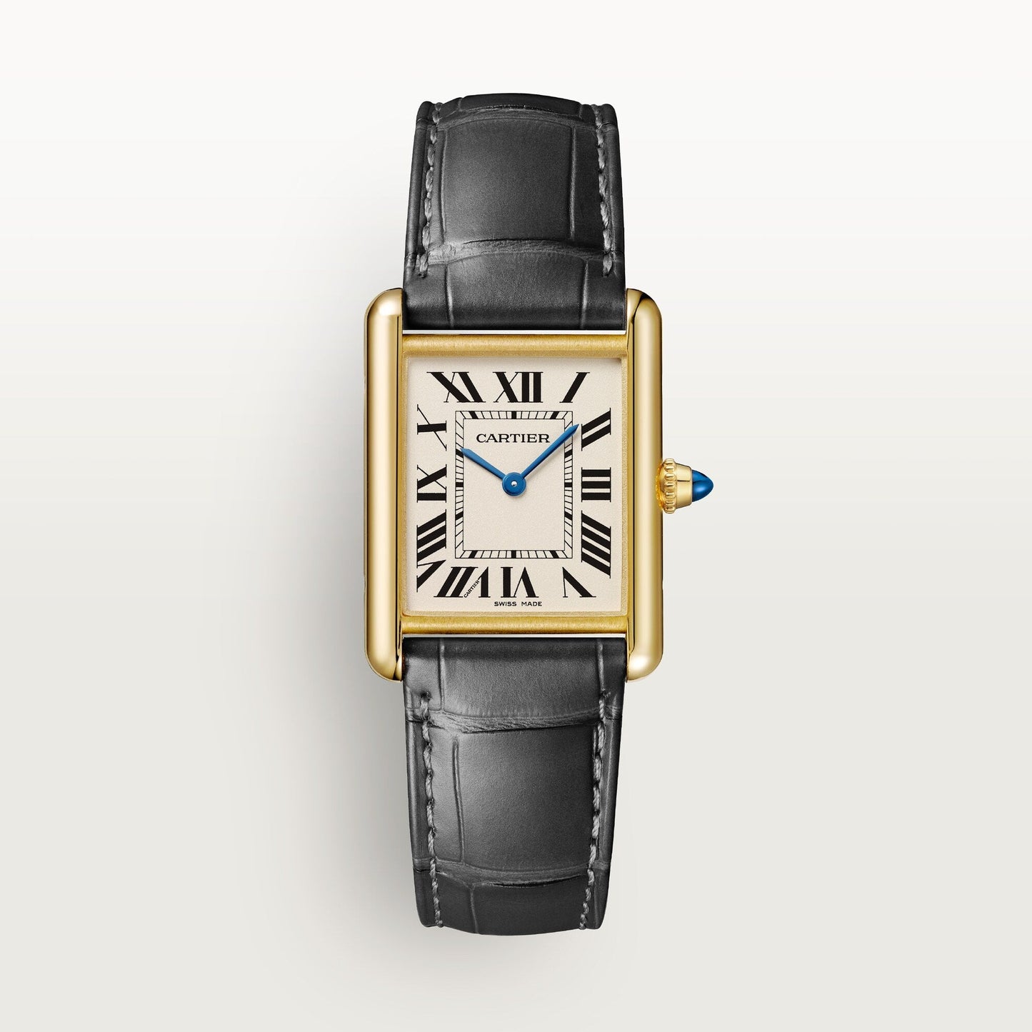Cartier Tank Louis Large 33.7 mm x 25.5 mm Silver Dial 18k Yellow Gold Dark Gray Skin WGTA0343