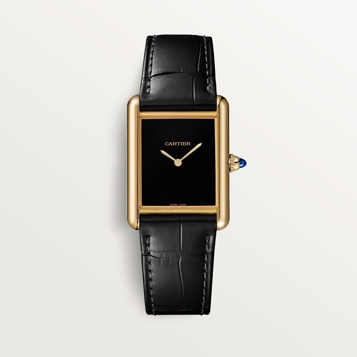 Cartier Tank Louis Large Yellow Gold Black Lacquer Dial Black  Leather Strap WGTA0091