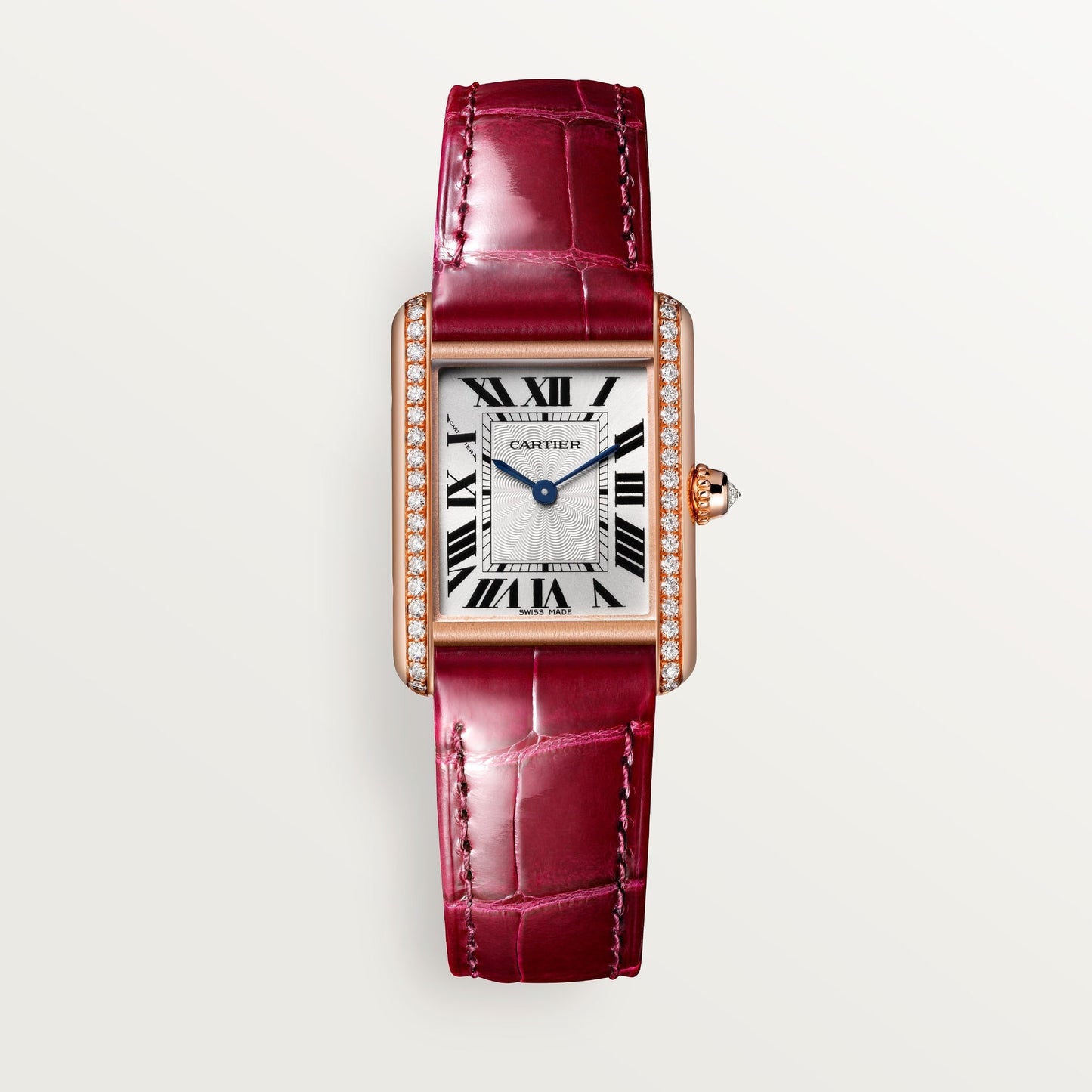 Cartier Tank Louis Small 18k Rose Gold Silver Dial Red  Skin Strap WJTA0037