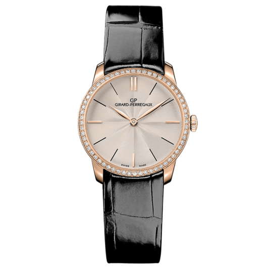 Girard-Perregaux 1966 30 mm Silver Dial with Diamonds 18K Pink Gold   Leather Strap 49528D52A131-CB6A