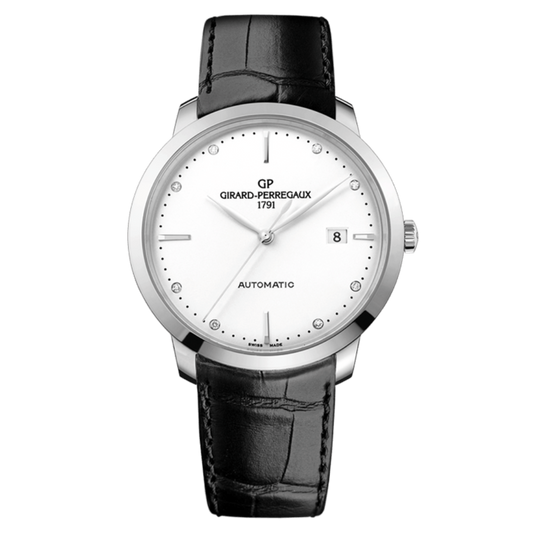 Girard-Perregaux 1966 40 mm Silver Dial with Diamonds Stainless Steel   Leather Strap 49555-11-1A1-BB60
