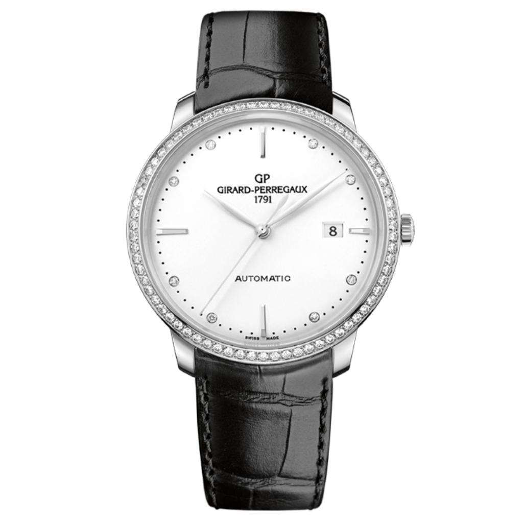 Girard-Perregaux 1966 40 mm Silver Dial with Diamonds Stainless Steel   Leather Strap 49555D11A1A1-BB60