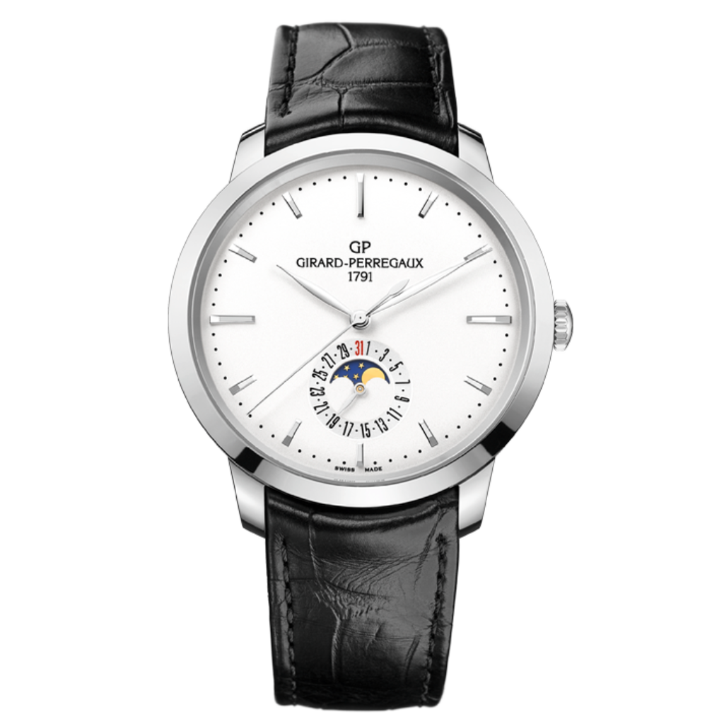 Girard-Perregaux 1966 Date and Moon Phases 40 mm Silver Dial Stainless Steel   Leather Strap 49545-11-131-BB60