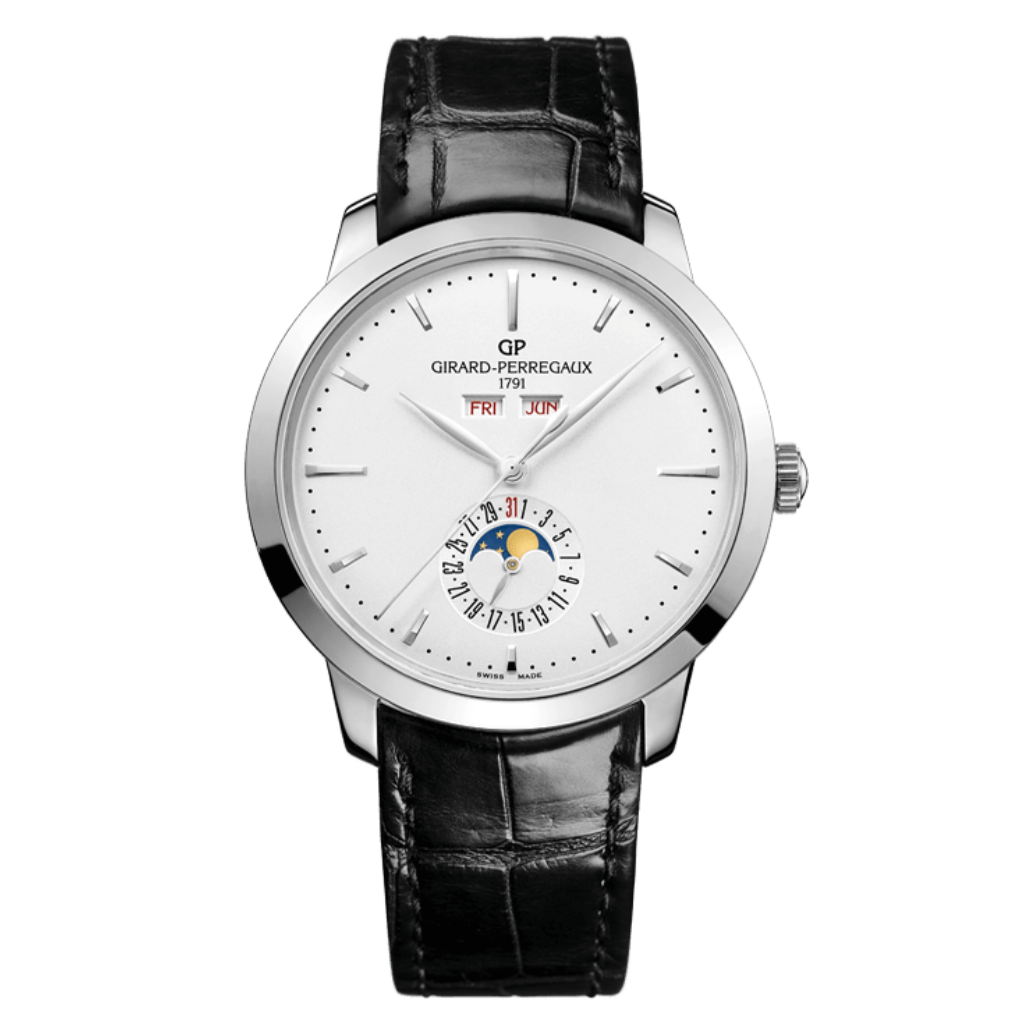 Girard-Perregaux 1966 Full Calendar 40 mm Silver Dial Stainless Steel   Leather Strap 49535-11-131-BB60