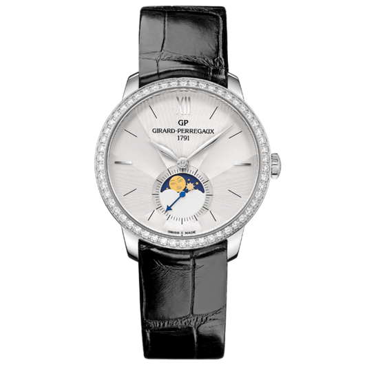 Girard-Perregaux 1966 Moon Phases 36 mm Silver Dial with Diamonds Stainless Steel   Leather Strap 49524D11A171-CK6A