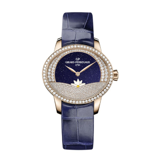 Girard-Perregaux Cat’s Eye Arabian Jasmin 30 mm Blue Dial with Diamonds 18K Pink Gold   Leather Strap 80488D52A401-CK4A