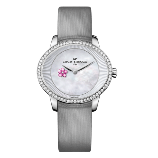 Girard-Perregaux Cat’s Eye Plum Blossom 35.40 x 30.40 mm Mother Of Pearl Dial with Diamonds Stainless Steel   Leather Strap 80484D11A701-HK7A