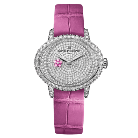 Girard-Perregaux Cat’s Eye Plum Blossom Jewellery 36.90 x 30.75 mm Diamond Paved Dial 18k White Gold   Leather Strap 80498D53M7B1-BKLA