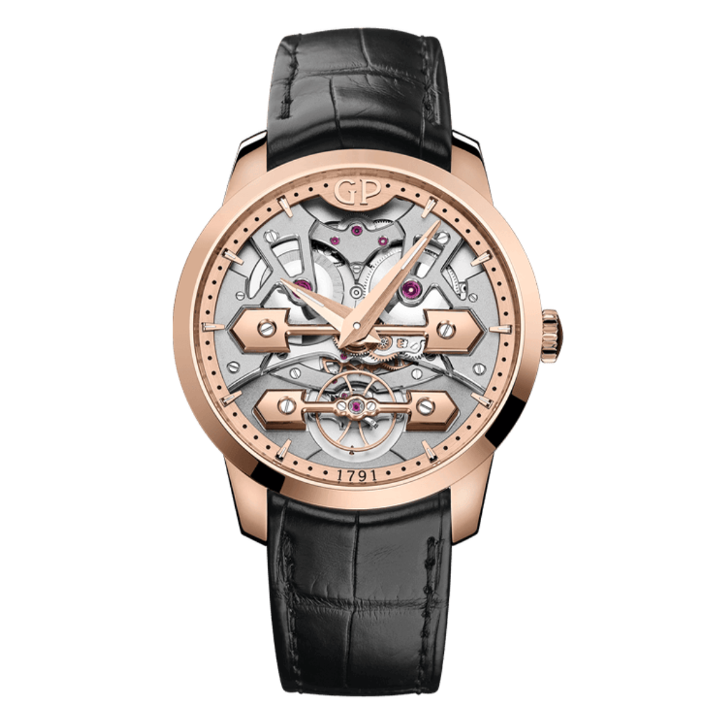 Girard-Perregaux Classic Bridges 40 mm  Silver Dial 18K Pink Gold   Leather Strap 86005-52-001-BB6A
