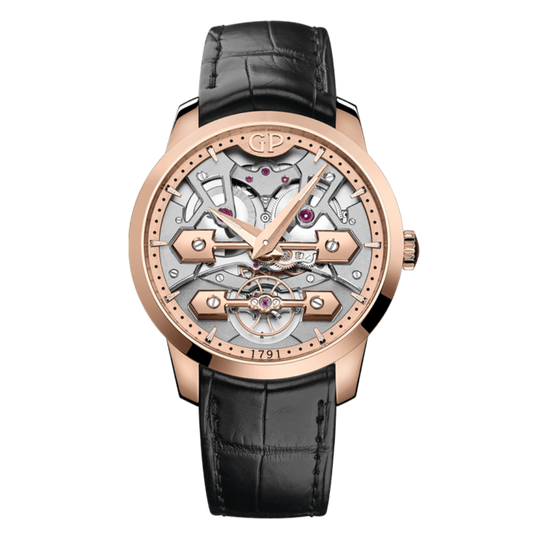 Girard-Perregaux Classic Bridges 40 mm  Silver Dial 18K Pink Gold   Leather Strap 86005-52-001-BB6A