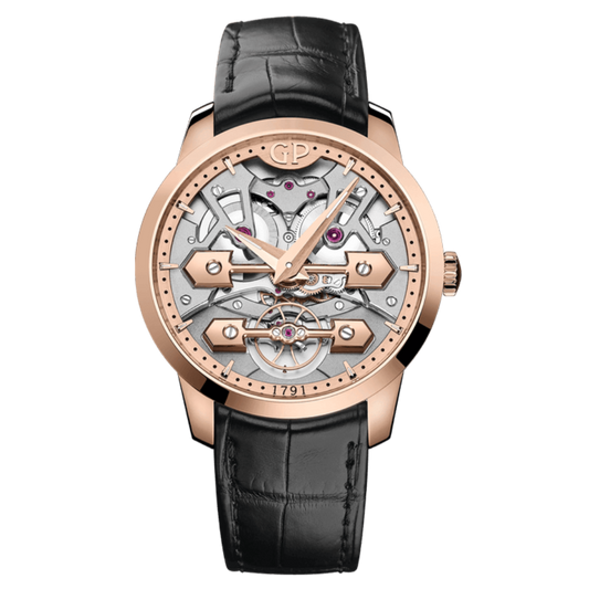 Girard-Perregaux Classic Bridges 45 mm Transparent Dial 18K Pink Gold   Leather Strap 86000-52-001-BB6A