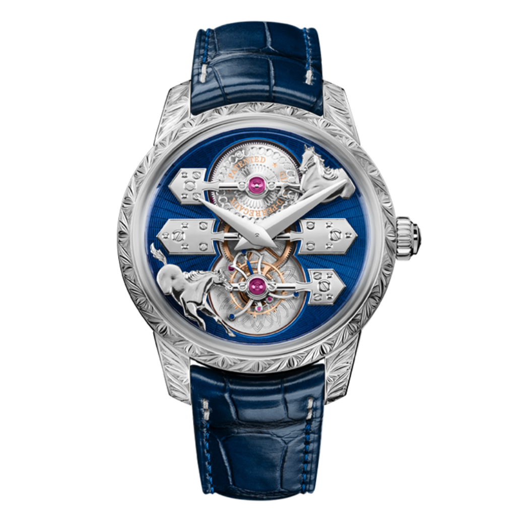 Girard-Perregaux La Esmeralda Tourbillon "A Secret" Eternity Edition 43 mm Blue Dial 18k White Gold   Leather Strap 99274-53-3198-5CC