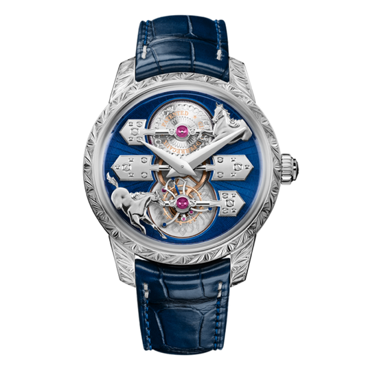 Girard-Perregaux La Esmeralda Tourbillon "A Secret" Eternity Edition 43 mm Blue Dial 18k White Gold   Leather Strap 99274-53-3198-5CC