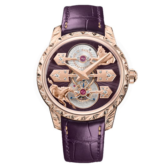 Girard-Perregaux La Esmeralda Tourbillon "A Secret" Eternity Edition 43 mm Purple Dial 18K Pink Gold   Leather Strap 99274-52-3351-5CC