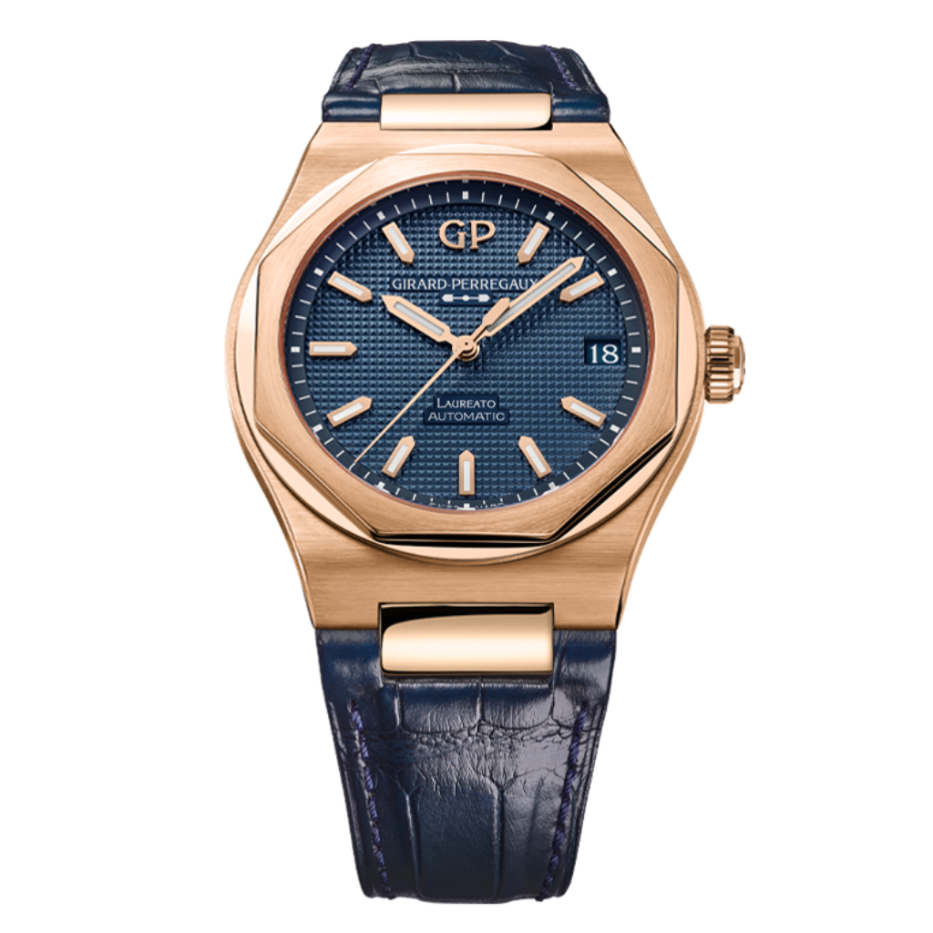Girard-Perregaux Laureato 42 mm Blue Dial 18K Pink Gold   Leather Strap 81010-52-436-BB4A