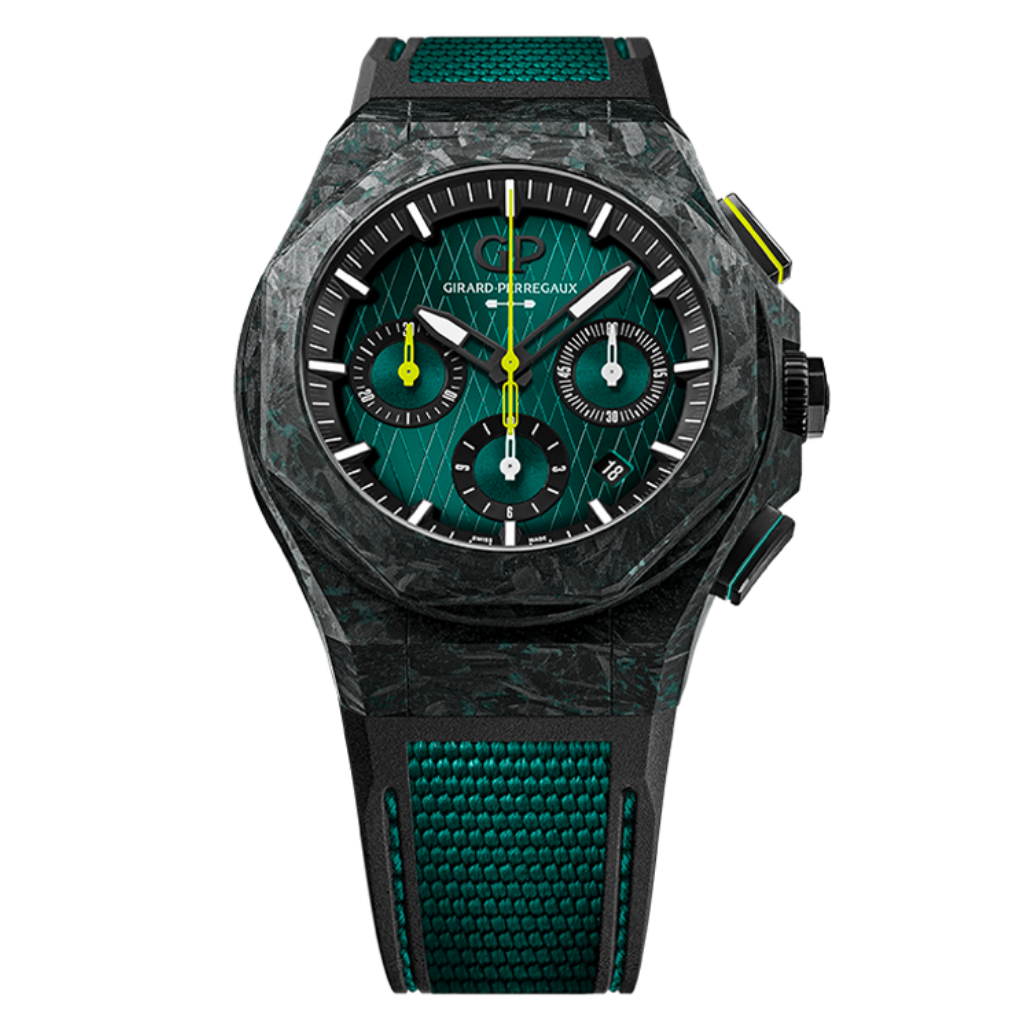 Girard-Perregaux Laureato Absolute Chronograph Aston Martin F1 Edition 44 mm Green Dial Titanium and Carbon Rubber Strap 81060-41-3071-1CX