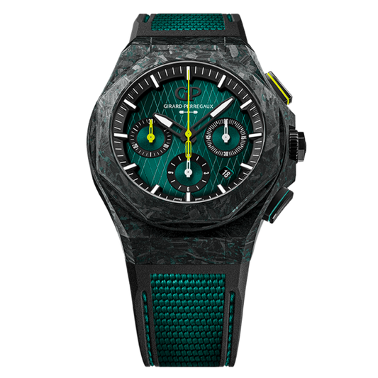 Girard-Perregaux Laureato Absolute Chronograph Aston Martin F1 Edition 44 mm Green Dial Titanium and Carbon Rubber Strap 81060-41-3071-1CX