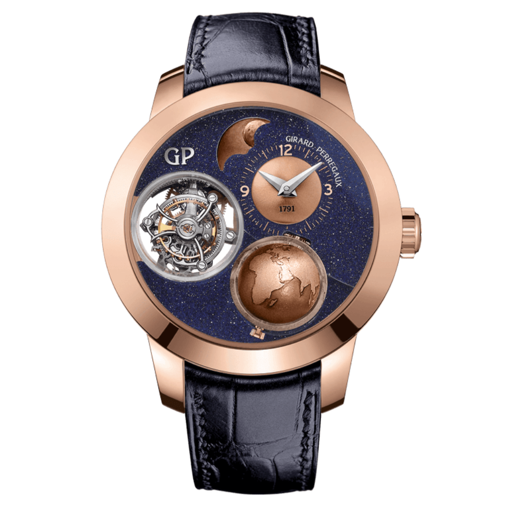 Girard-Perregaux Planetarium Tri-Axial 48 mm Blue Dial 18K Pink Gold   Leather Strap 99290-52-451-BA4A