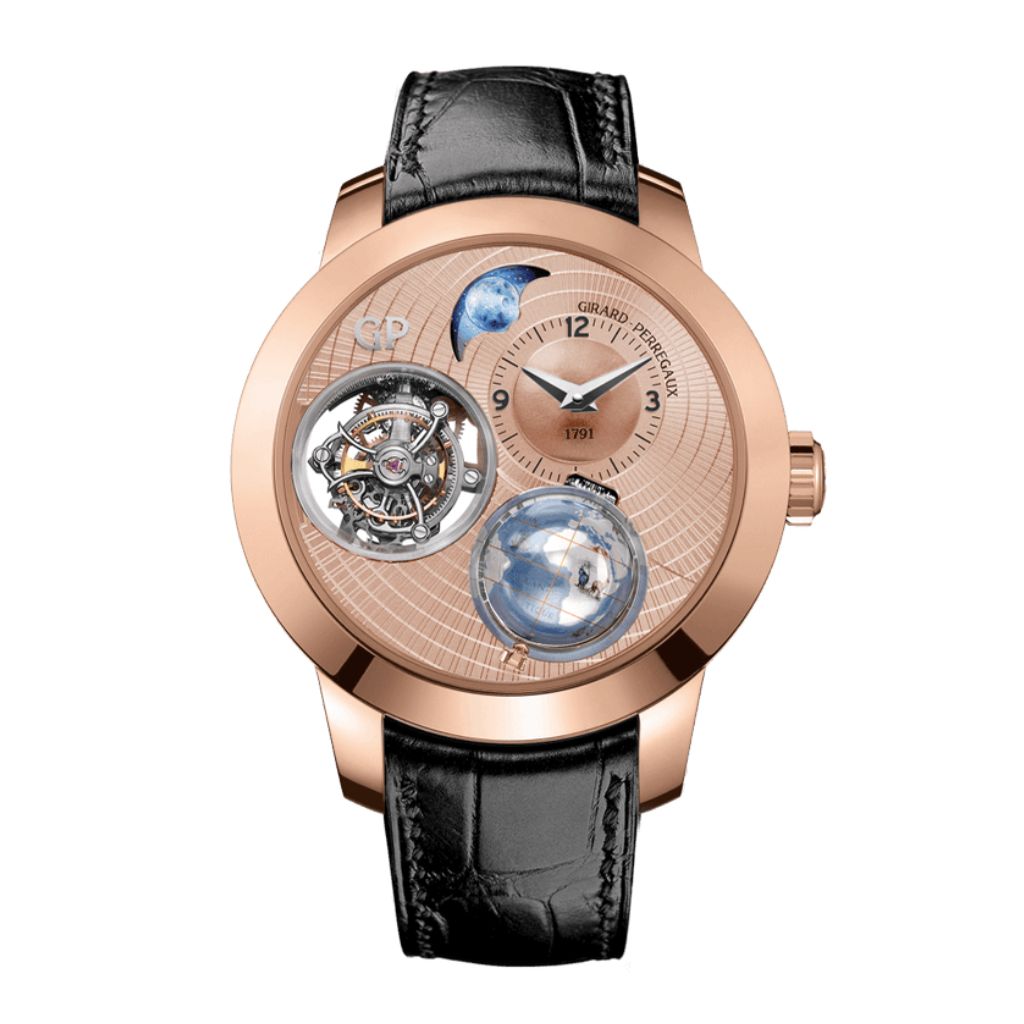 Girard-Perregaux Planetarium Tri-Axial 48 mm Gold Dial 18K Pink Gold   Leather Strap 99290-52-951-BA6A