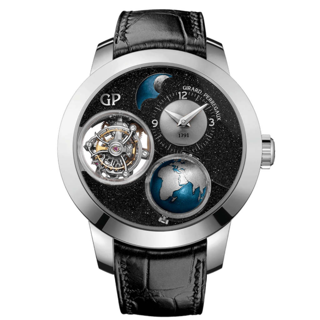 Girard-Perregaux Planetarium Tri-Axial Earth to Sky Edition 48 mm Black Aventurine Dial 18K White Gold   Leather Strap 99290-53-653-BA6A