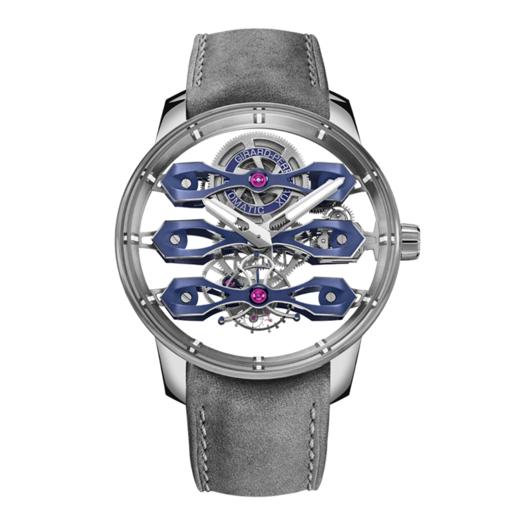 Girard-Perregaux Tourbillon with Three Flying Bridges Bucherer BLUE 44 mm Transparent Dial Titanium   Leather Strap 99296-21-3128-5GX