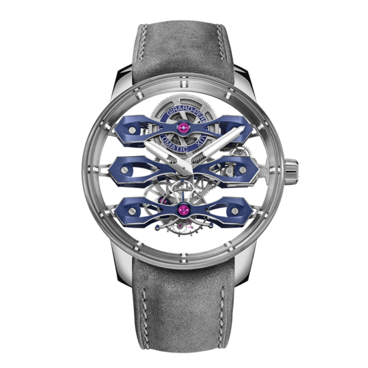 Girard-Perregaux Tourbillon with Three Flying Bridges Bucherer BLUE 44 mm Transparent Dial Titanium   Leather Strap 99296-21-3128-5GX