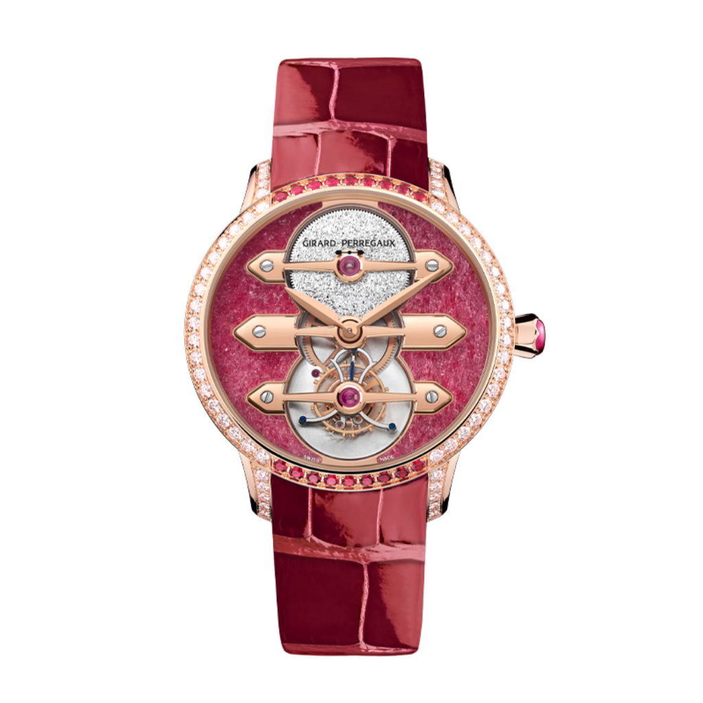 Girard-Perregaux Tourbillon with Three Gold Bridges Ruby Heart 38 mm Transparent Dial with Diamonds 18K Pink Gold   Leather Strap 99242B52CH01-CKHA