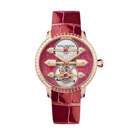 Girard-Perregaux Tourbillon with Three Gold Bridges Ruby Heart 38 mm Transparent Dial with Diamonds 18K Pink Gold   Leather Strap 99242B52CH01-CKHA