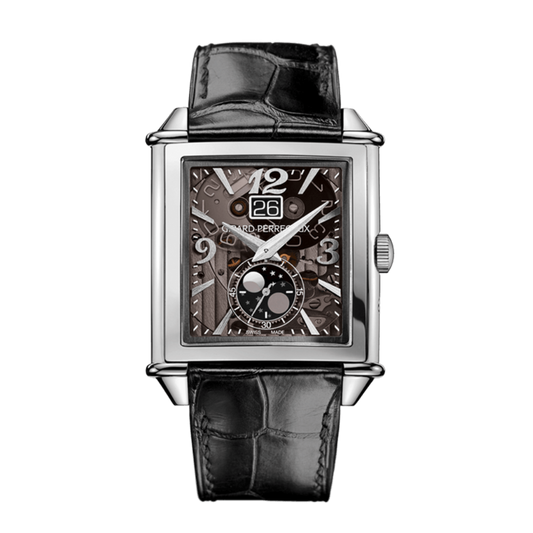 Girard-Perregaux Vintage 1945 XXL Large Date and Moon Phases 36.10 x 35.25 mm Transparent Dial Stainless Steel   Leather Strap 25882-11-223-BB6B