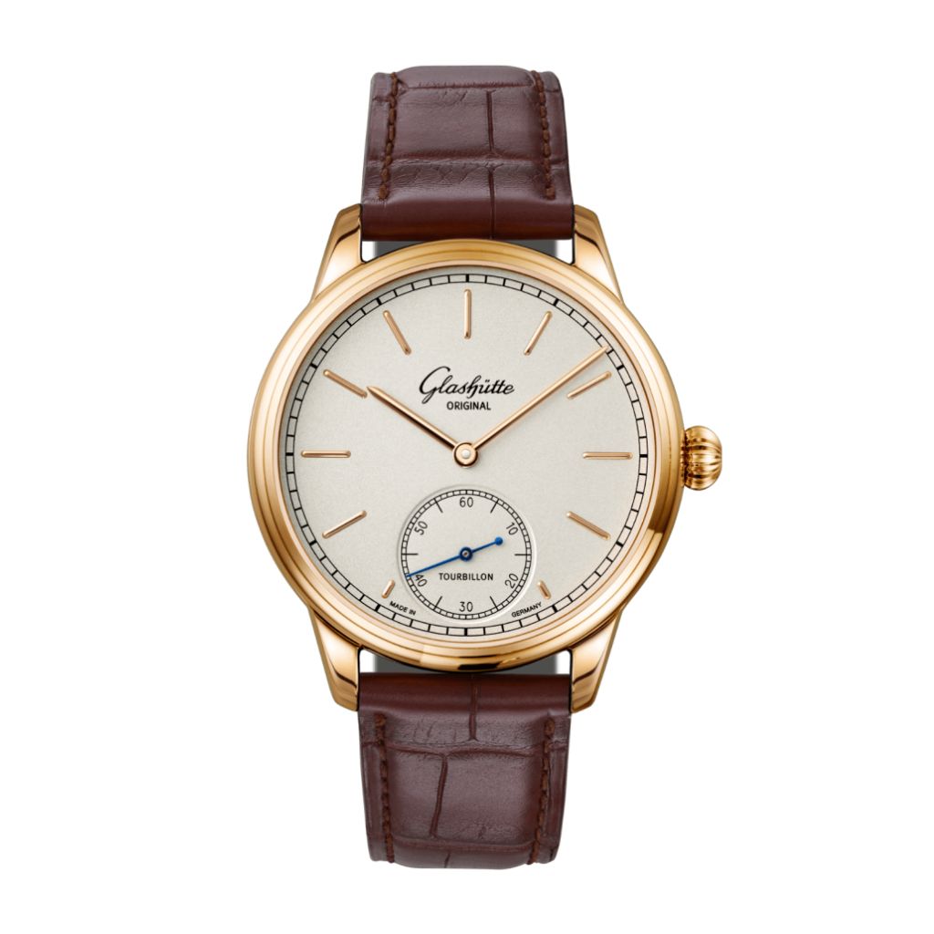 Glashuette Original Alfred Helwig Tourbillon 1920 40 mm Silver Dial 18k Rose Gold Louisiana   Leather Strap, Brown 1-54-01-01-01-01