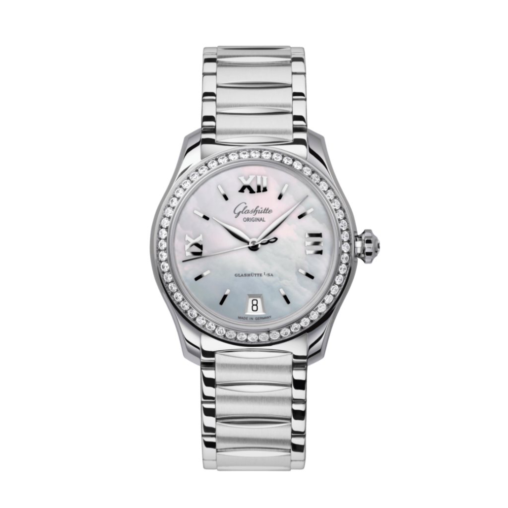 Glashuette Original Lady Serenade 36 mm Mother-Of-Pear Silver Dial Stainless Steel with Diamonds  Stainless Steel 1-39-22-08-22-34