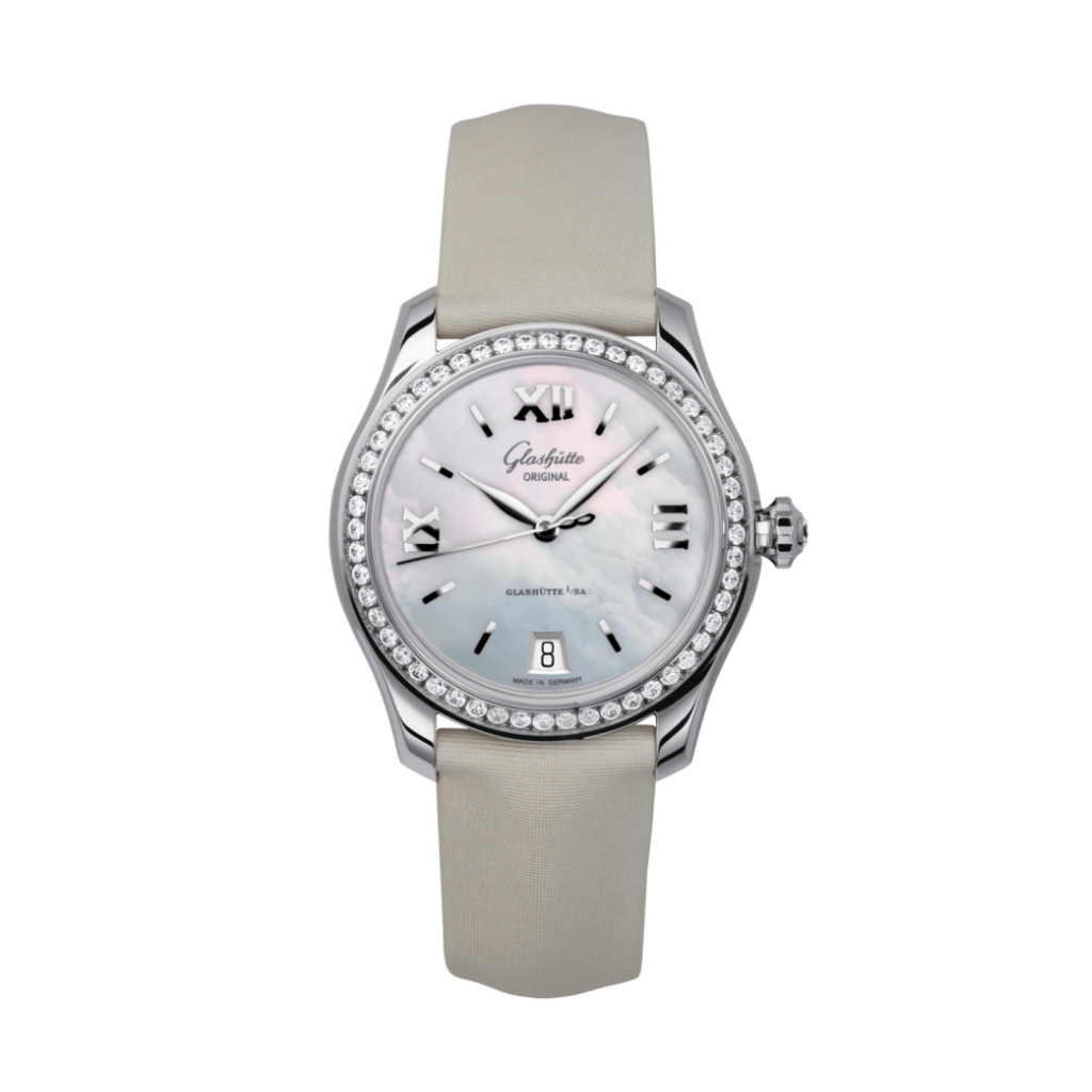 Glashuette Original Lady Serenade 36 mm Mother-Of-Pear Silver Dial Stainless Steel with Diamonds    Strap 1-39-22-08-22-04