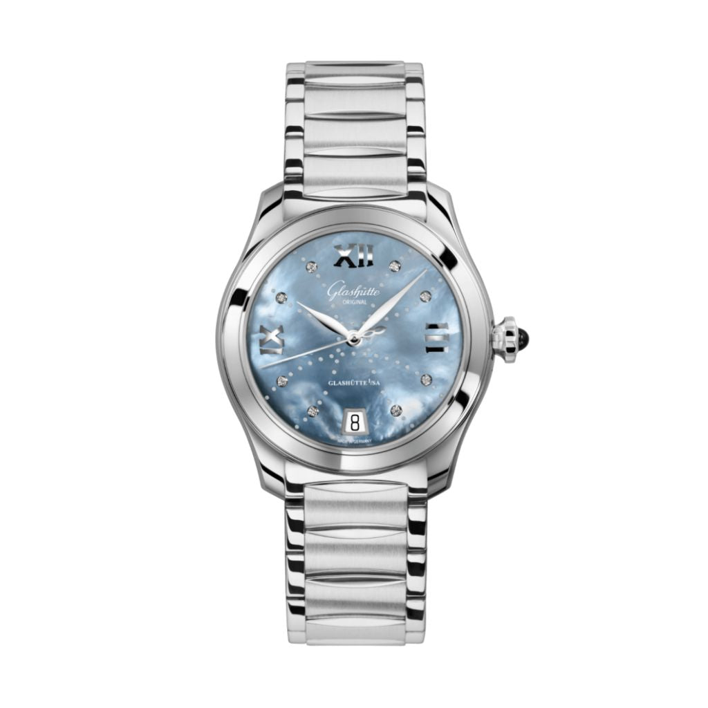 Glashuette Original Lady Serenade 36 mm Mother-Of-Pearl Blue Dial Stainless Steel Stainless Steel 1-39-22-11-02-34