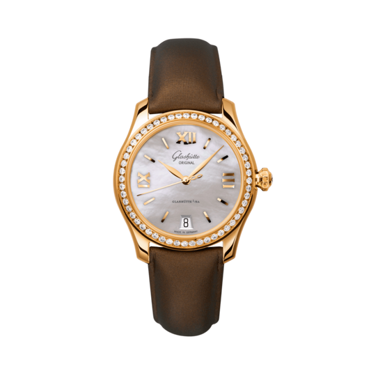 Glashuette Original Lady Serenade 36 mm Mother-Of-Pearl Silver Dial 18k Rose Gold   Strap 1-39-22-09-11-04