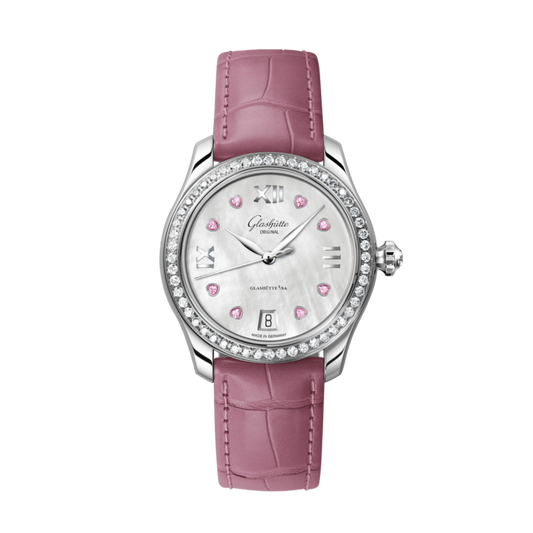 Glashuette Original Lady Serenade 36 mm Mother-Of-Pearl White Dial Stainless Steel Louisiana   Leather Strap 1-39-22-21-22-44