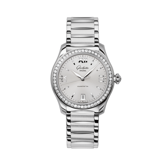 Glashuette Original Lady Serenade 36 mm Silver Galvanized Dial Stainless Steel with Diamonds  Stainless Steel 1-39-22-02-22-34