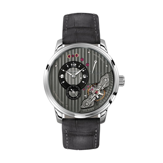 Glashuette Original Pano Inverse 42 mm Galvanized Black Dial Stainless Steel Louisiana   Nubuk Leather Strap, Grey 1-66-06-04-22-62