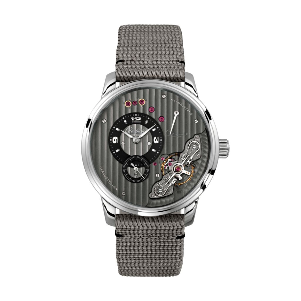 Glashuette Original Pano Inverse 42 mm Galvanized Black Dial Stainless Steel Synthetic, Grey 1-66-06-04-22-66