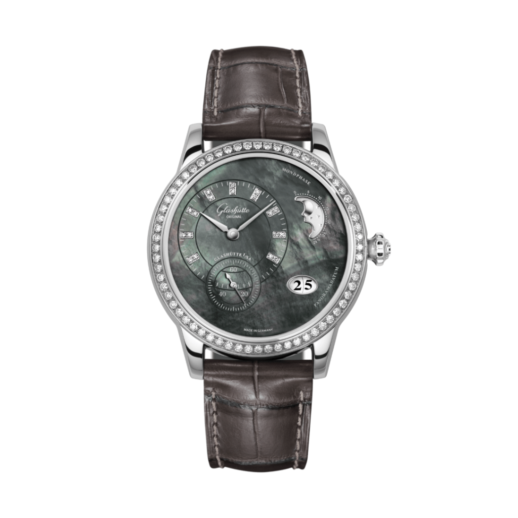 Glashuette Original Panomatic Luna 39.4 mm Mother-Of-Pearl "Tahiti" Dial Stainless Steel Louisiana   Leather Strap 1-90-12-02-12-02