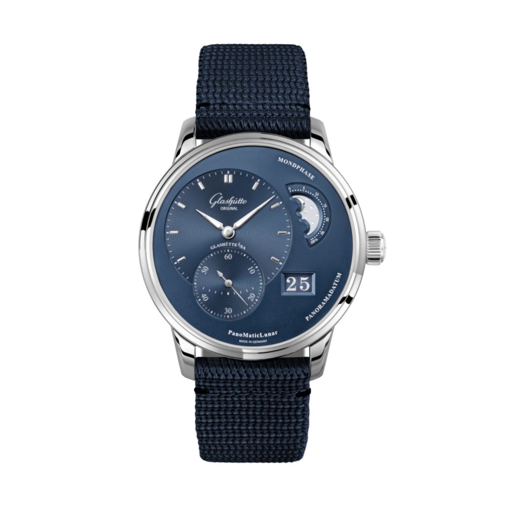Glashuette Original PanoMaticLunar 40 mm Radiant Blue Dial Stainless Steel Synthetic 1-90-02-46-32-64
