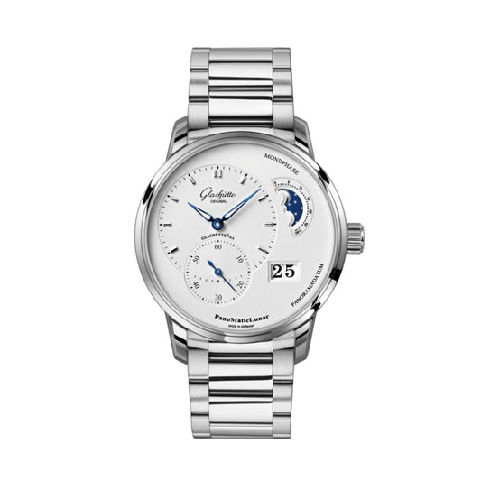 Glashuette Original Panomaticlunar 40 mm Silver Galvanized Dial Stainless Steel Stainless Steel 1-90-02-42-32-71