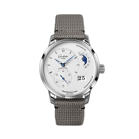 Glashuette Original Panomaticlunar 40 mm Silver Galvanized Dial Stainless Steel Synthetic 1-90-02-42-32-66